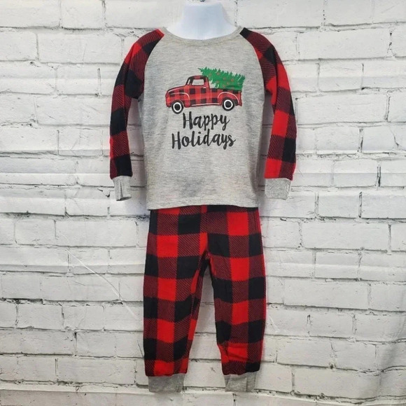 2T Toddler Kids Happy Holiday Truck 2 pieces Holiday Pajama Set - Picture 2 of 5